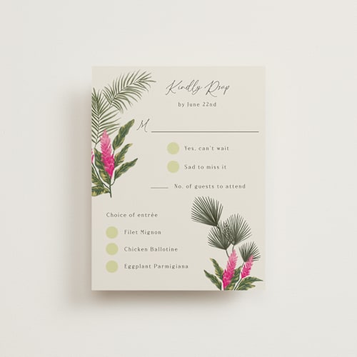 This is a lime rsvp cards with standard by Elly called tropical garden printing on signature in standard