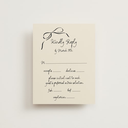 This is a tuxedo rsvp cards with standard by Jelena Vuletic called inkwoven printing on signature in standard