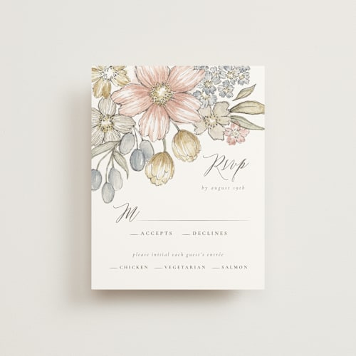 This is a garden rose rsvp cards with standard by Wildfield Paper Co called summer garden printing on signature in standard