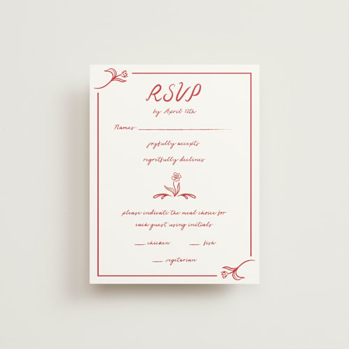 This is a brick rsvp cards with standard by Julia Liverton called love in bloom printing on signature in standard