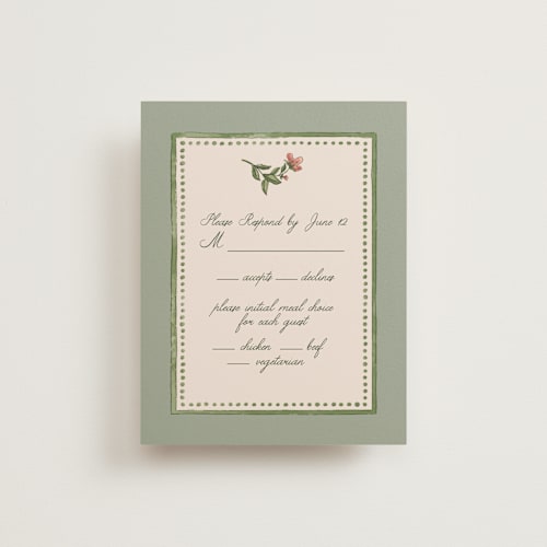 This is a coral fern rsvp cards with standard by Chris Griffith called wedding tapestry printing on signature in standard