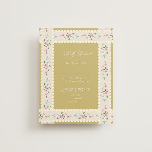 This is a english garden rsvp cards with standard by Phrosné Barwood called whimsey floral printing on signature in standard