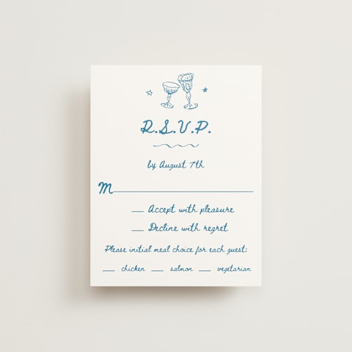 This is a aqua rsvp cards with standard by Cass Loh called simple monogram printing on signature in standard