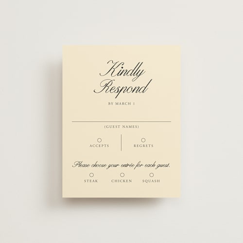 This is a sunshine rsvp cards with standard by Jen Ramsey called elegant and formal printing on signature in standard