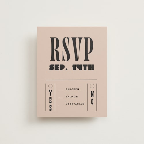 This is a noir rsvp cards with standard by Alethea and Ruth called bold stack printing on signature in standard