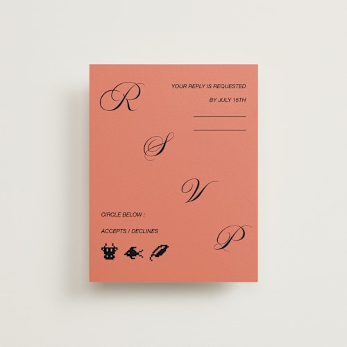 This is a amaro rsvp cards with standard by Claire called bold and demure printing on signature in standard