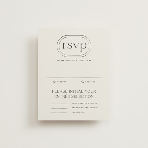 This is a latte rsvp cards with standard by Jackie Crawford called modern monogram printing on signature in standard