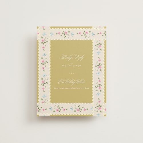 This is a english garden rsvp cards with standard by Phrosné Barwood called whimsey floral printing on signature in standard