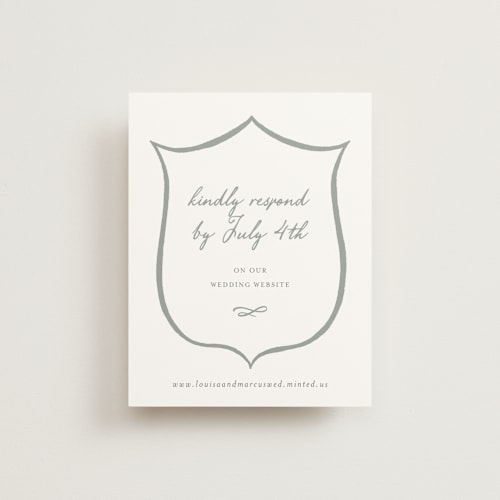 This is a sage rsvp cards with standard by Sara Hicks Malone called signature monogram printing on signature in standard