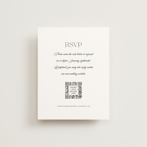 This is a obsidian rsvp cards with standard by Jennifer Postorino called modern romance printing on signature in standard