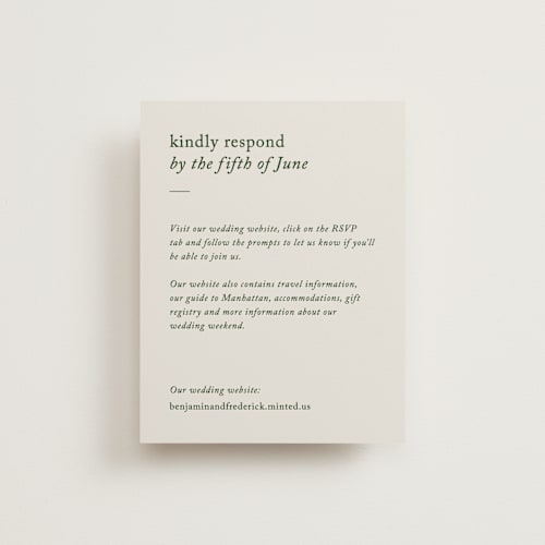 This is a forest rsvp cards with standard by Bethan called editorial printing on signature in standard