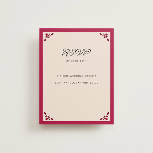 This is a garnet rsvp cards with standard by Morgan Kendall called victorian chic printing on signature in standard