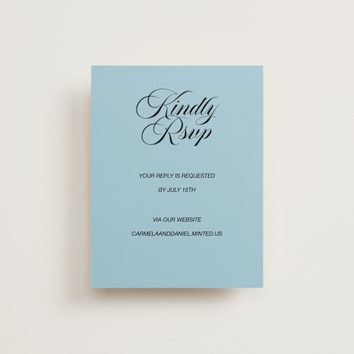 This is a bluebird rsvp cards with standard by Studio Suku called bold and demure printing on signature in standard