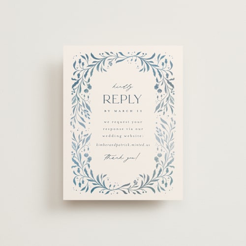 This is a delft blue rsvp cards with standard by Ashley DeMeyere called porcelain printing on signature in standard