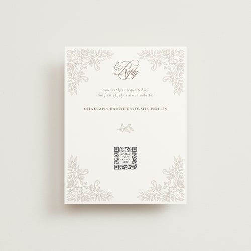 This is a natural rsvp cards with standard by BR Designs called vintage flourishes printing on signature in standard