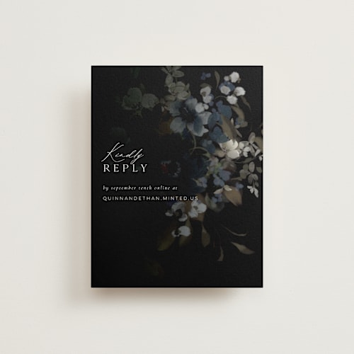 This is a midnight rsvp cards with standard by Grace Kreinbrink called vintage botanical printing on signature in standard