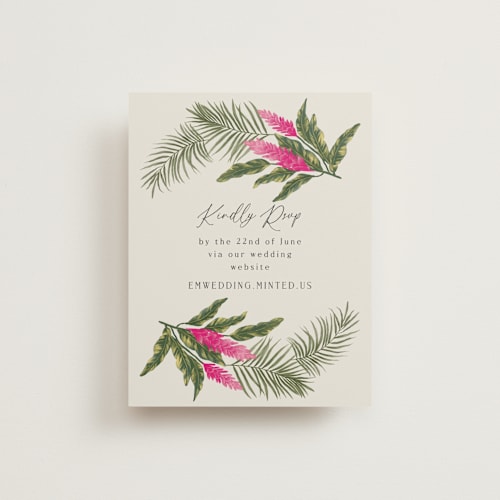 This is a lime rsvp cards with standard by Elly called tropical garden printing on signature in standard
