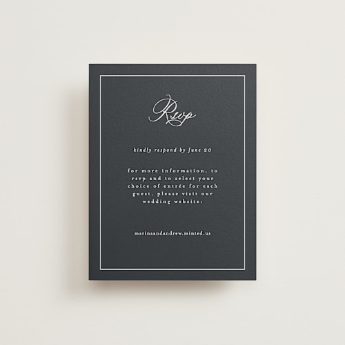 This is a midnight rsvp cards with standard by Nicole Walsh called refined printing on signature in standard