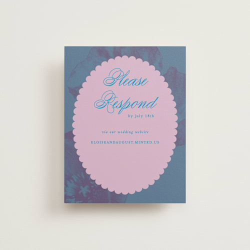 This is a peacock rsvp cards with standard by Morgan Kendall called maximalist poppies printing on signature in standard