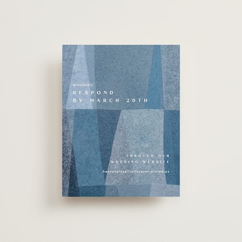 This is a seaside rsvp cards with standard by Carrie Moradi called denim patchwork printing on signature in standard