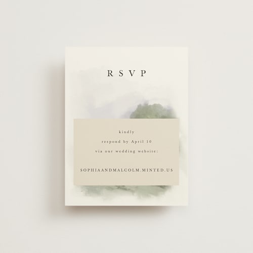 This is a moss rsvp cards with standard by Hannah Williams called hillside printing on signature in standard