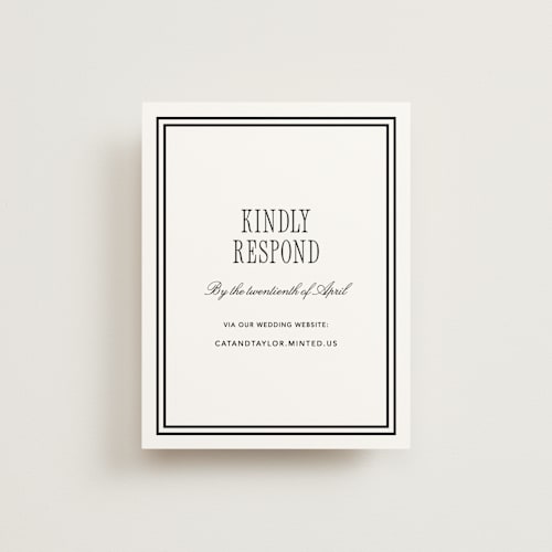 This is a silk rsvp cards with standard by Kelly Schmidt called formal minimalist printing on signature in standard
