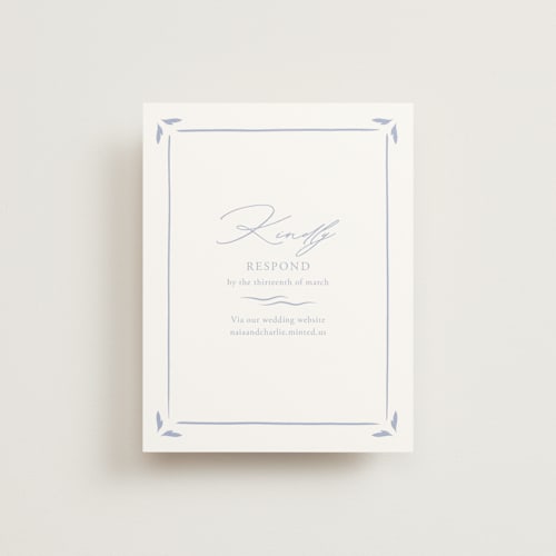 This is a pale cerulean rsvp cards with standard by Sabrin Deirani called ocean dreams printing on signature in standard