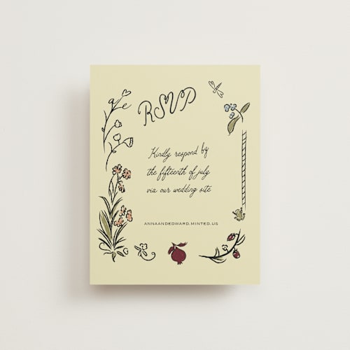 This is a oat rsvp cards with standard by Helena Vitto called love rests in a garden printing on signature in standard