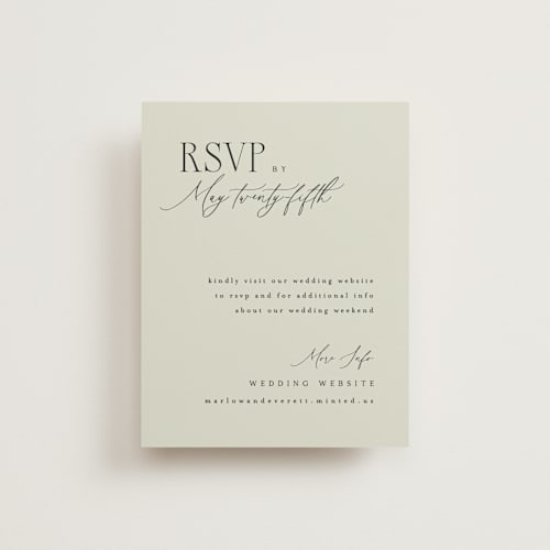 This is a spring rsvp cards with standard by Kelly Schmidt called scripted initials printing on signature in standard