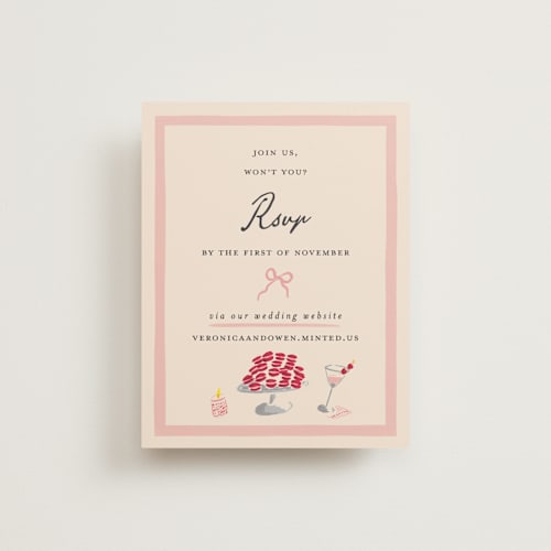 This is a cherry rsvp cards with standard by Sarah Rosenthal called velvet cherry printing on signature in standard