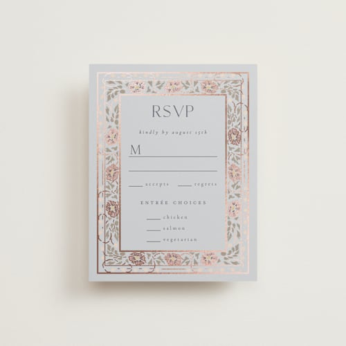 This is a sapphire rsvp cards with foil pressed by Ana de Sousa called timeless nature printing on signature in standard