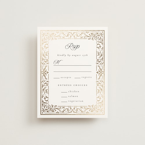 This is a onyx rsvp cards with foil pressed by Ana de Sousa called regency grace printing on signature in standard