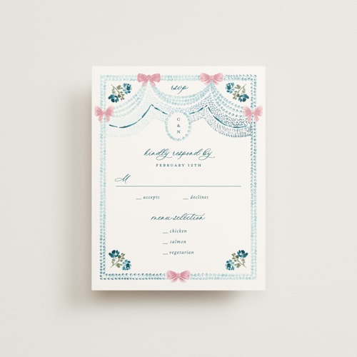 This is a indicolite rsvp cards with foil pressed by Claudia Orengo called tuileries printing on signature in standard