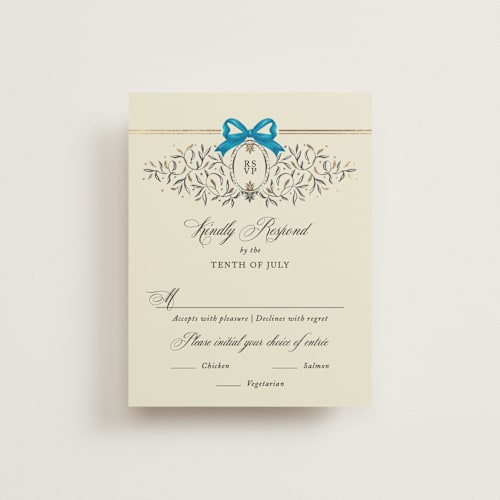 This is a marine rsvp cards with foil pressed by Jackie Crawford called josephine printing on signature in standard
