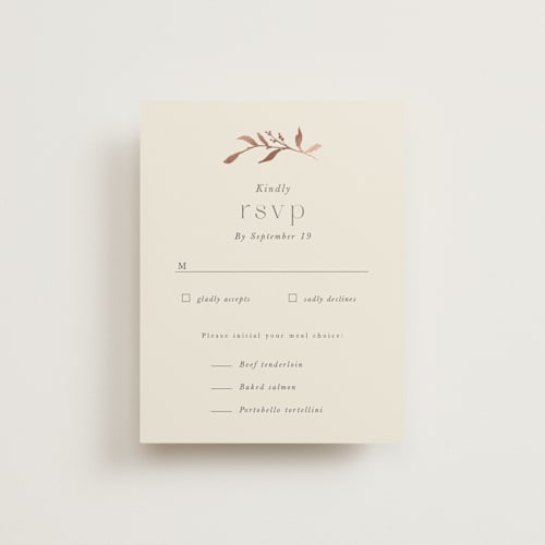 This is a creme brulee rsvp cards with foil pressed by Jennifer Wick called queen anne's lace printing on signature in standard