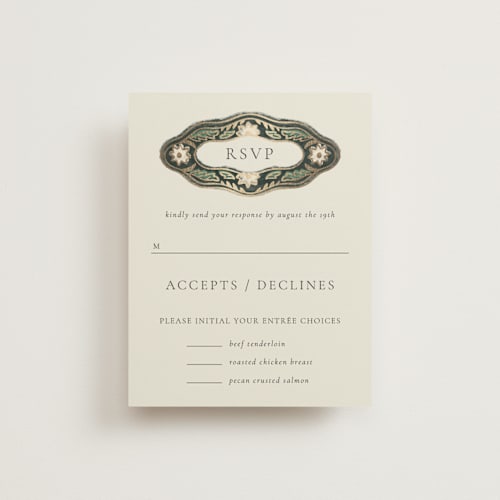 This is a emerald rsvp cards with foil pressed by Jen Owens called frame printing on signature in standard