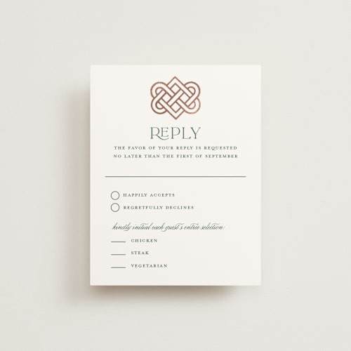 This is a clover rsvp cards with foil pressed by Kerry Doyle called celtic love knot printing on signature in standard