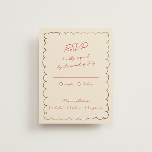This is a sangria spark rsvp cards with foil pressed by Zove Ahhh called party on! printing on signature in standard