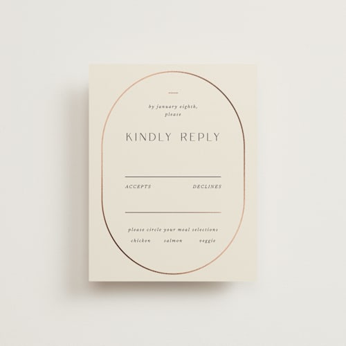 This is a linen rsvp cards with foil pressed by Blustery August called walnut printing on signature in standard