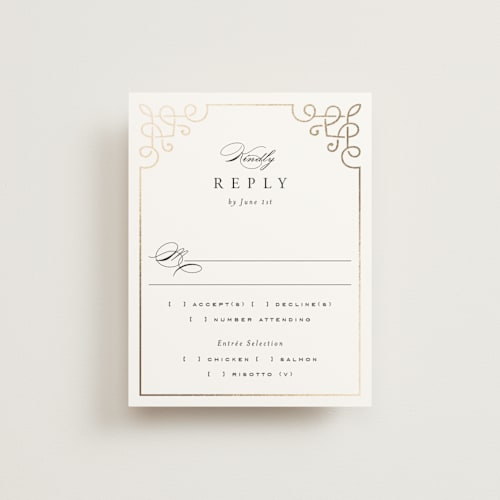 This is a pearl rsvp cards with foil pressed by Janean Hinger called intertwined printing on signature in standard
