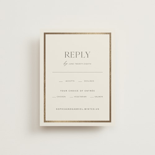This is a hope floats rsvp cards with foil pressed by Design Lotus called mon amour printing on signature in standard