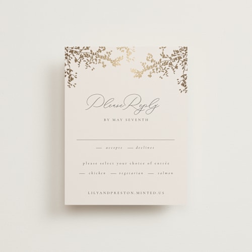 This is a luxe neutral rsvp cards with foil pressed by Design Lotus called forever and a day printing on signature in standard