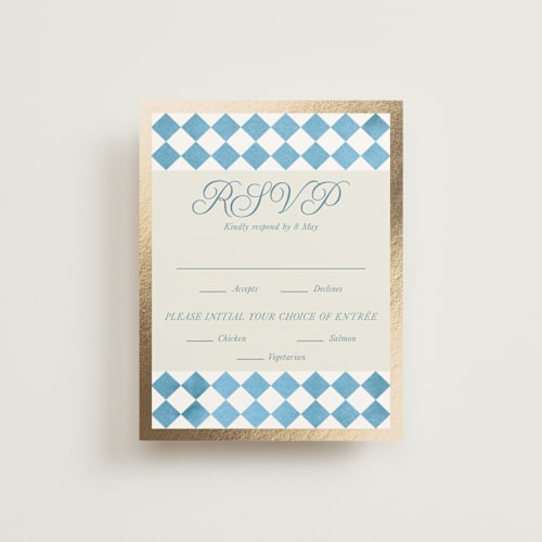 This is a sky rsvp cards with foil pressed by Jackie Crawford called knightsbridge printing on signature in standard