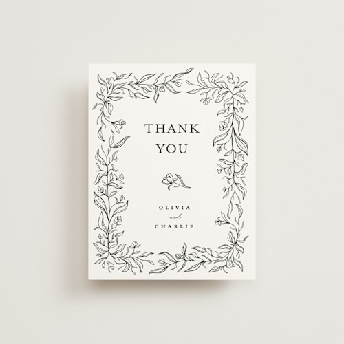 This is a alpine wedding thank you cards with standard by Pixel and Hank called floral cascade printing on signature in standard