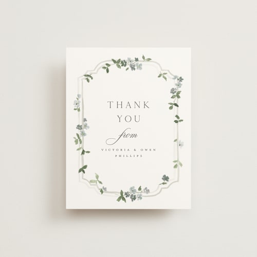 This is a mist wedding thank you cards with standard by Everett Paper Goods called wistful printing on signature in standard