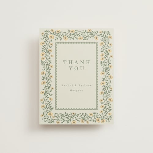 This is a mustard wedding thank you cards with standard by Baumbirdy called framed floral printing on signature in standard