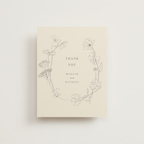 This is a ivory wedding thank you cards with standard by Baumbirdy called floral stamp printing on signature in standard