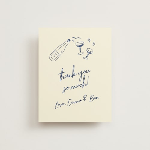 This is a blue velvet wedding thank you cards with standard by Helena Vitto called handwritten letter printing on signature in standard