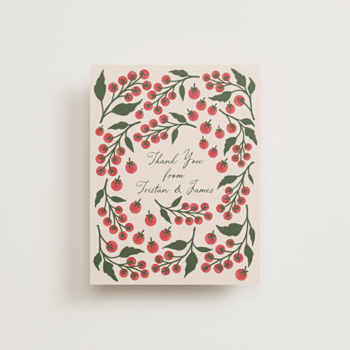 This is a tomato wedding thank you cards with standard by Katharine Watson called cherry tomatoes printing on signature in standard