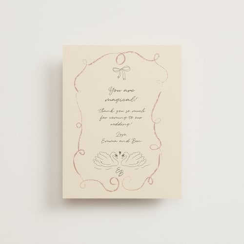 This is a buttercream wedding thank you cards with standard by Helena Vitto called the swan printing on signature in standard
